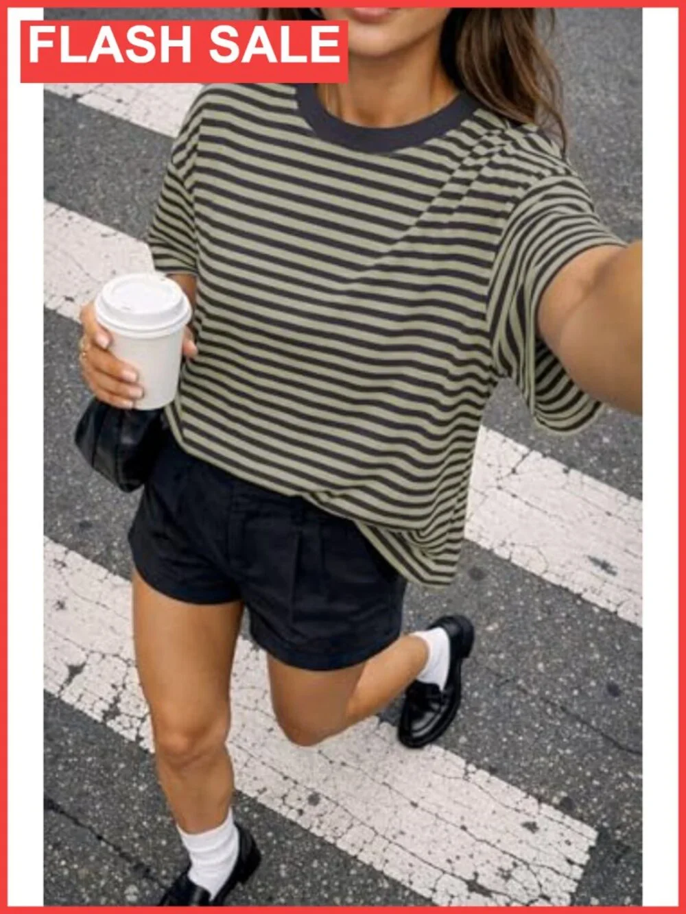 Oversized Striped Short Sleeve Crewneck T-Shirt Casual Summer Top
